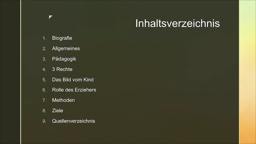 Pädagogik nach
Janusz Korczak
„Das Kind ist ebenso ein wertvoller Mensch wie
wir." 1. Biografie
2. Allgemeines
3. Pädagogik
3 Rechte
4.
Das 