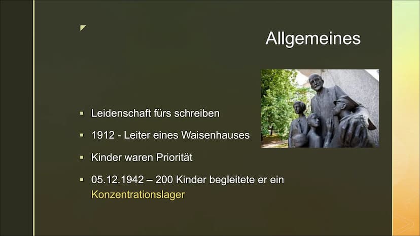 Pädagogik nach
Janusz Korczak
„Das Kind ist ebenso ein wertvoller Mensch wie
wir." 1. Biografie
2. Allgemeines
3. Pädagogik
3 Rechte
4.
Das 