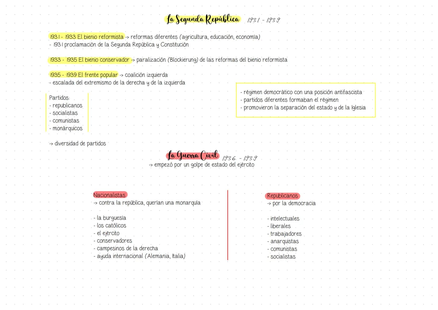 La Segunda República 1931-1939
1931 1933 El bienio reformista -> reformas diferentes (agricultura, educación, economía)
1931 proclamación de