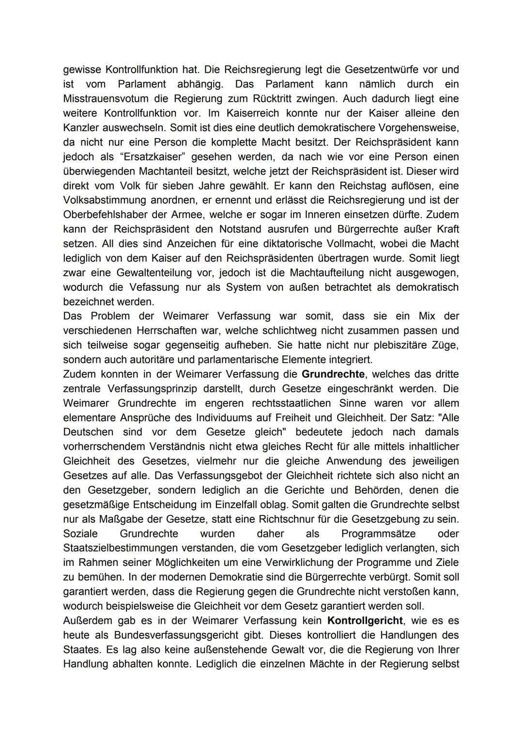 Geschichte GK
Erläutern Sie mit Bezug auf die Aufgaben 1 & 2, inwiefern die Weimarer
Verfassung den Kriterien einer modernen Demokratie ents