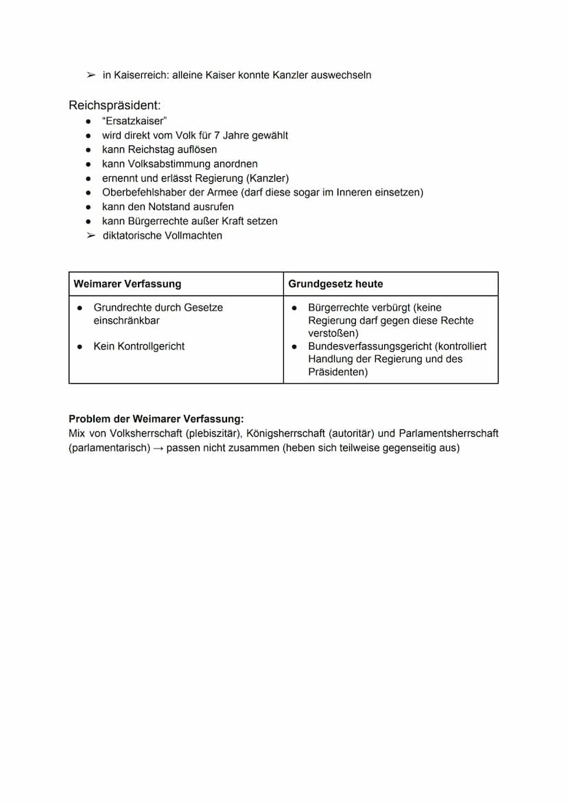 Geschichte GK
Erläutern Sie mit Bezug auf die Aufgaben 1 & 2, inwiefern die Weimarer
Verfassung den Kriterien einer modernen Demokratie ents