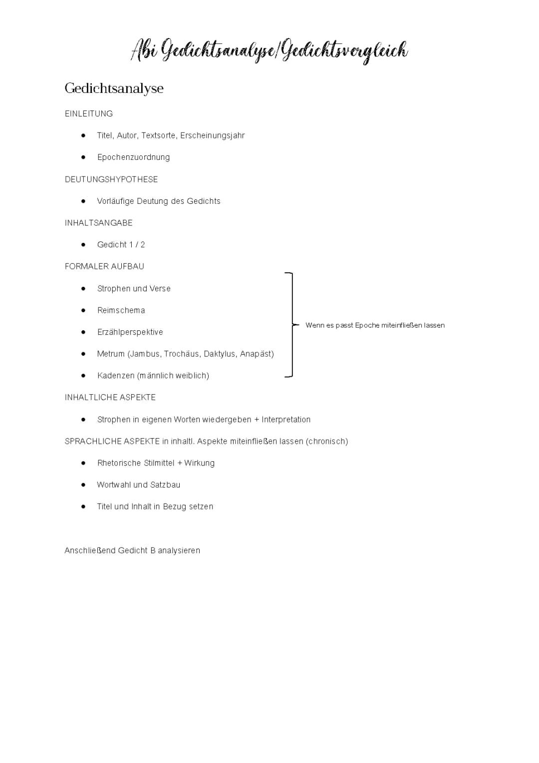 Gedichtsinterpretation Gedichtsvergleich Aufbau