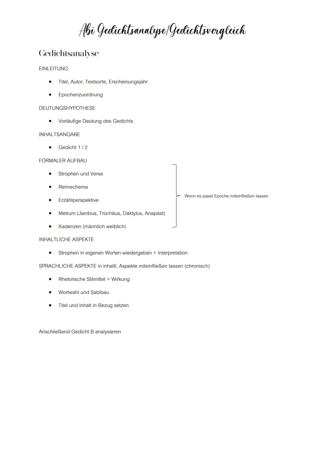 Gedichtsanalyse
EINLEITUNG
Abi Gedichtsanalyse/Gedichtsvergleich
Titel, Autor, Textsorte, Erscheinungsjahr
Epochenzuordnung
DEUTUNGSHYPOTHES