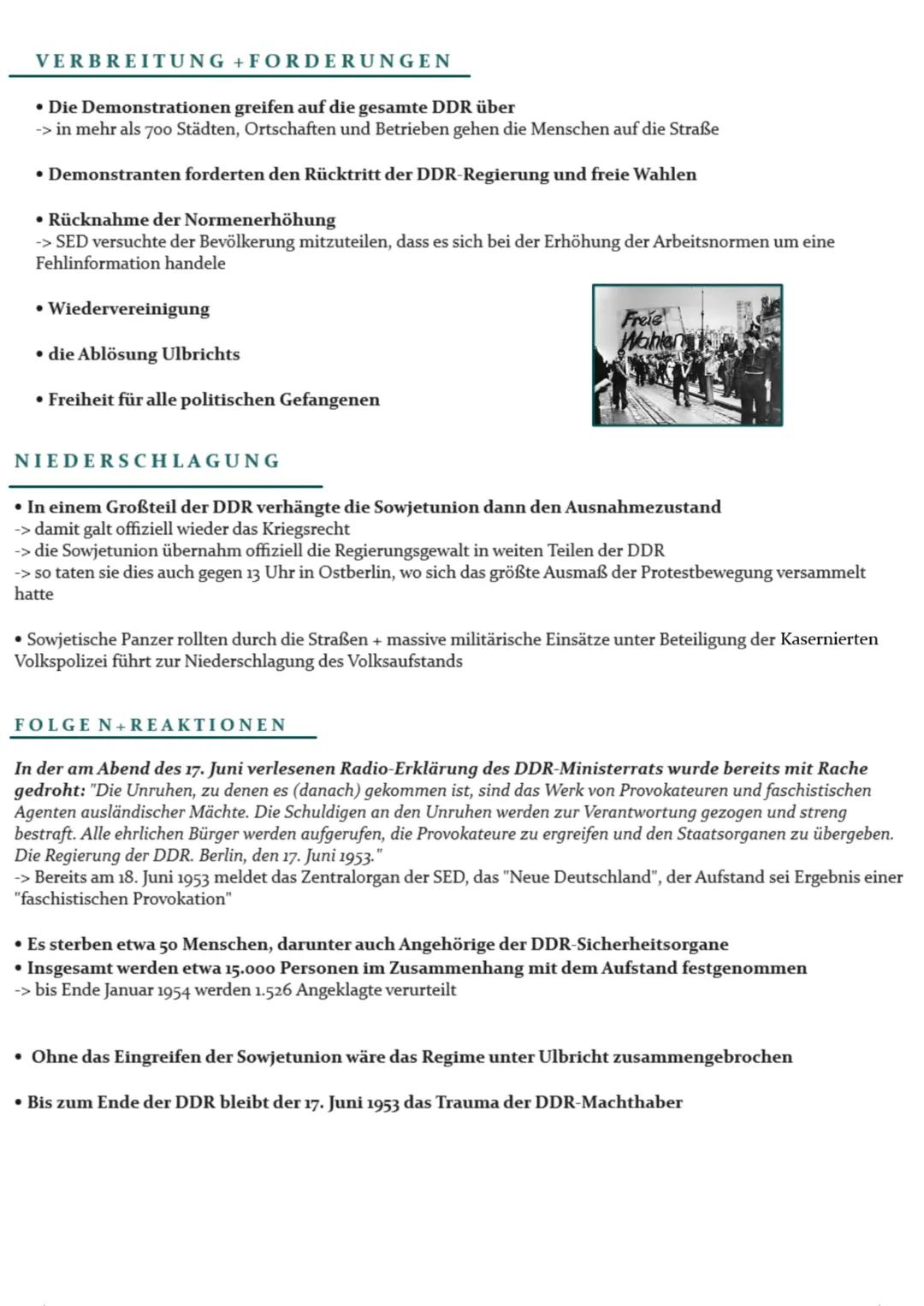 # -Der Volksaufstand in der DDR -
1953

URSACHEN

• Grundsätzlich zurückzuführen auf die Parteikonferenz der SED (Juli 1952)
-> Beschluss "A