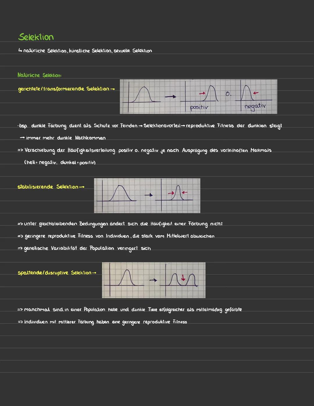 # Selektion

natürliche Selektion, künstliche Selektion, sexuelle Selektion

Natürliche Selektion:
gerichtete/transformierende Selektion-

p