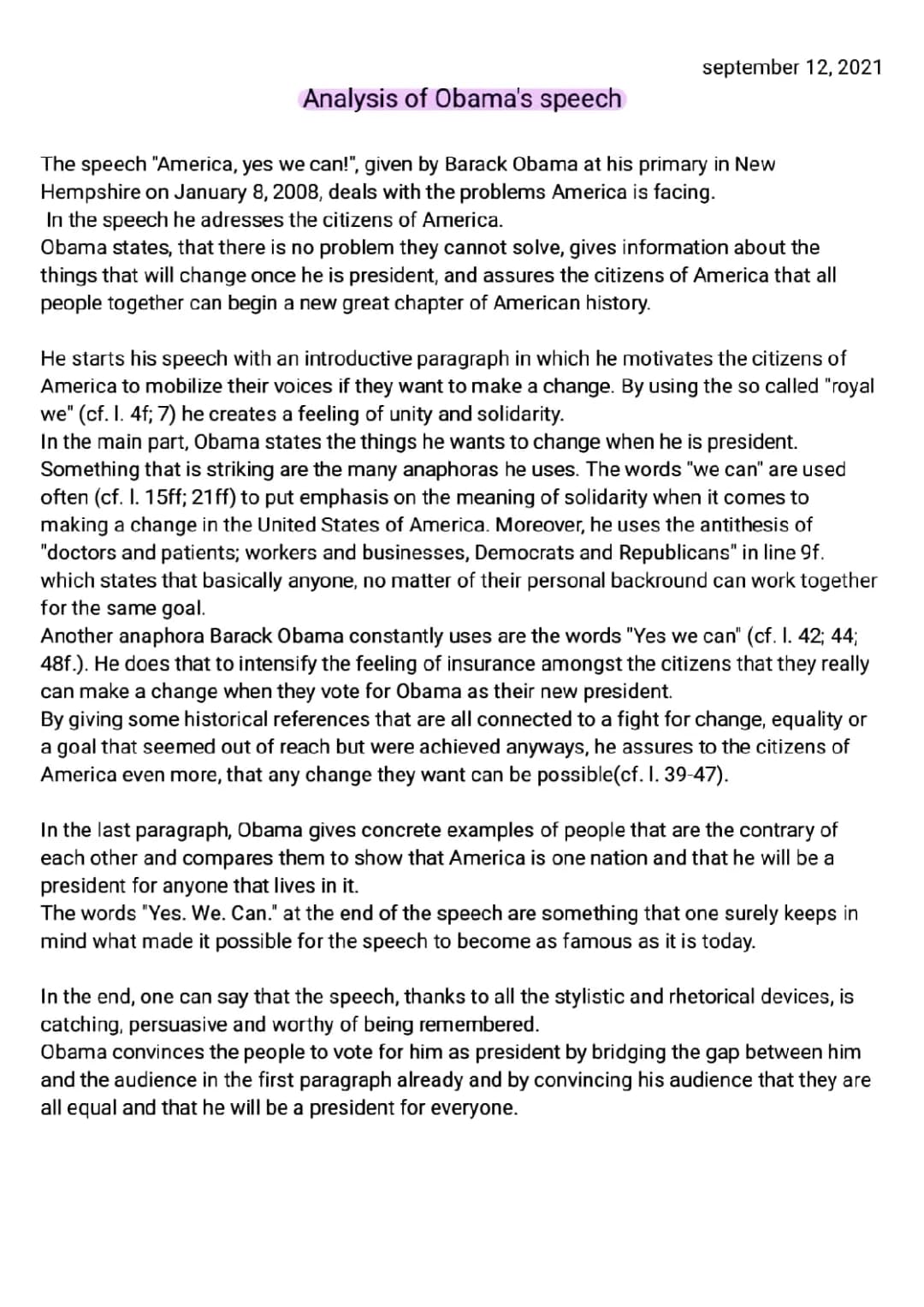 Analysis of Obama's Yes We Can Speech: Rhetorical Devices and More