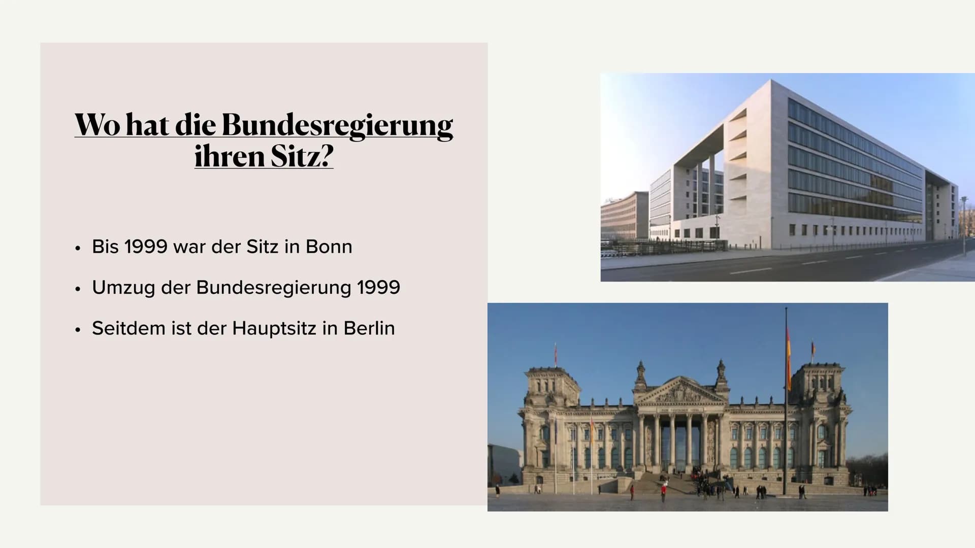 
<h2 id="seitwanngibtesdiebundesregierung">Seit wann gibt es die Bundesregierung?</h2>
<p>Die Bundesregierung wurde am 15. September 1949 ge