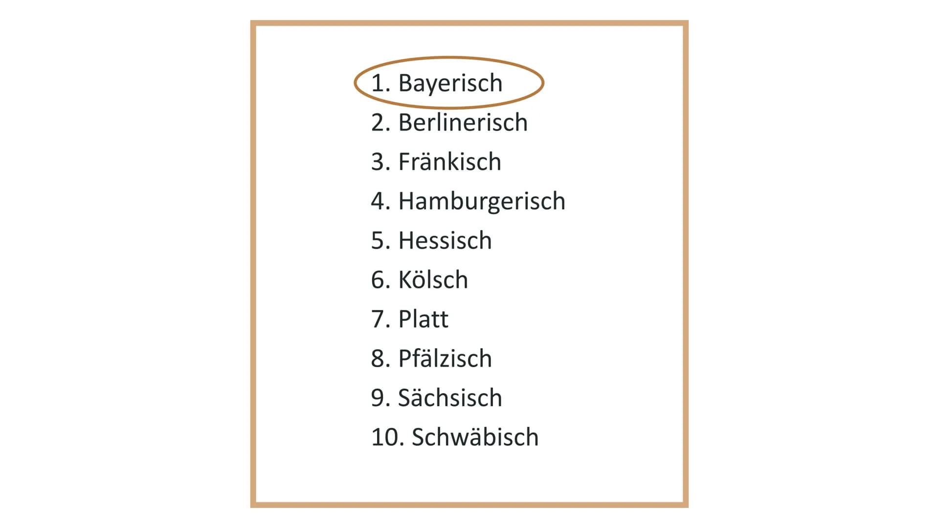 Deutsche Dialekte Was bedeutet Dialekt?
„Dialekte, auch Mundarten genannt, sind Varietäten der
deutschen Sprache, die nur in bestimmten Regi