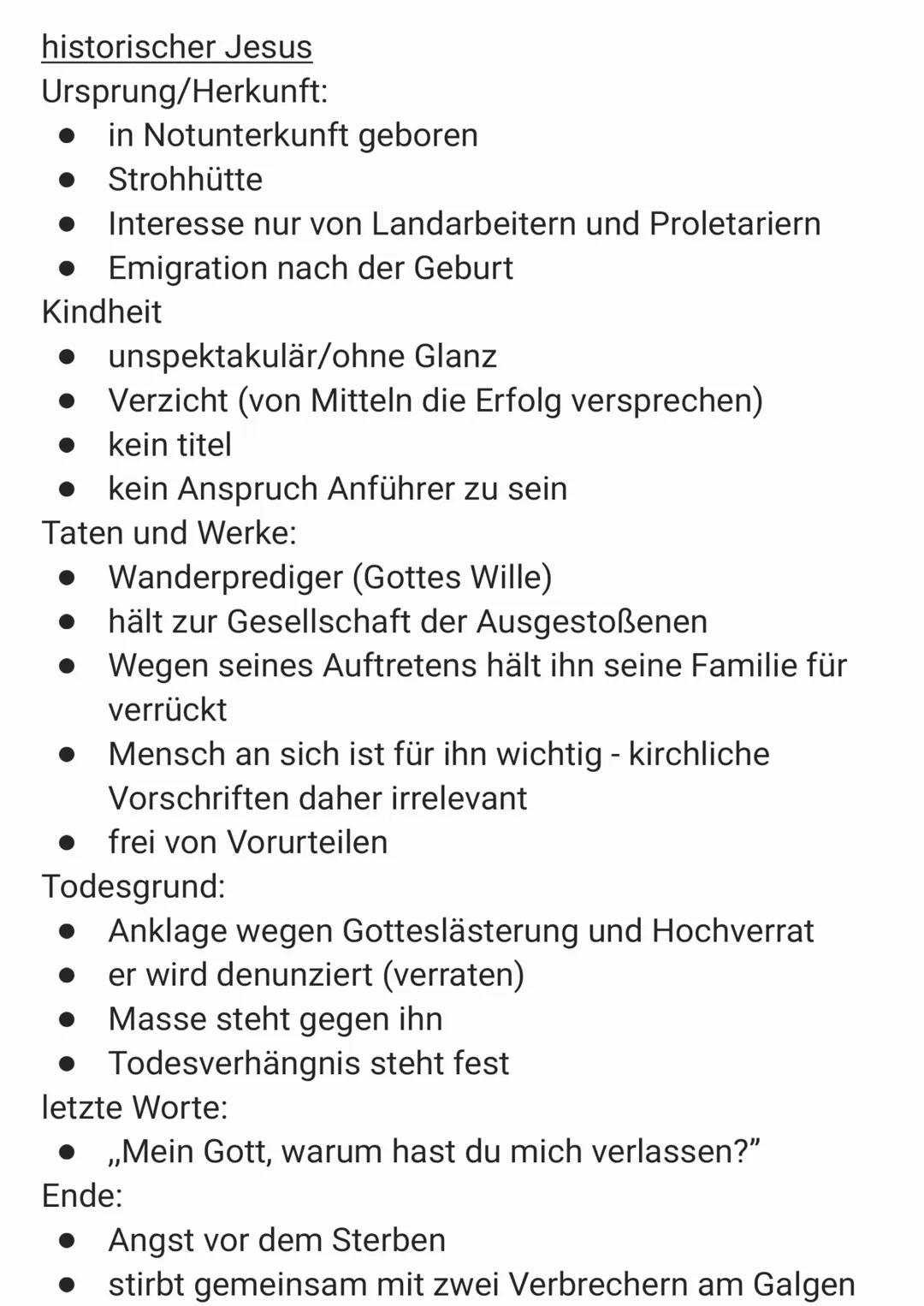 historischer Jesus

Ursprung/Herkunft:

• in Notunterkunft geboren

• Strohhütte

• Interesse nur von Landarbeitern und Proletariern

• Emig