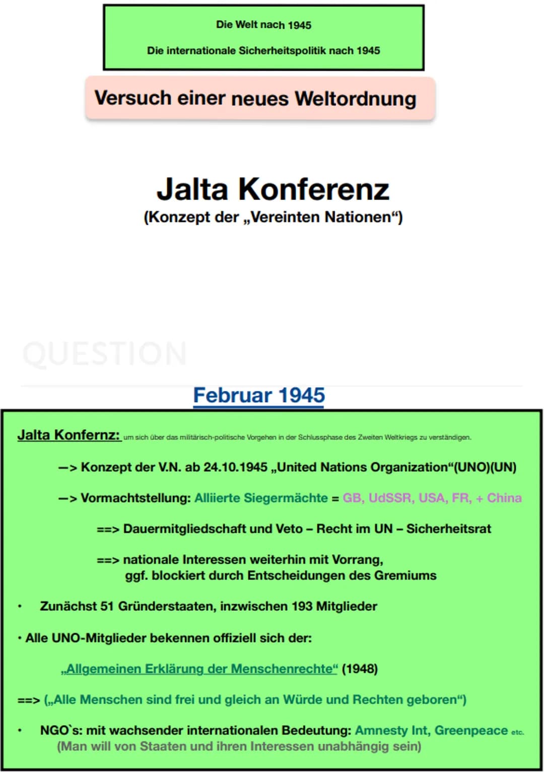  QUESTION
1939-45
Wissen zum 2. Weltkrieg
.
8.Mai 1945 Kapitulation Deutschland ggü. dem Westen (Alliierten)
9. Mai 1945 Kapitulation Deutsc