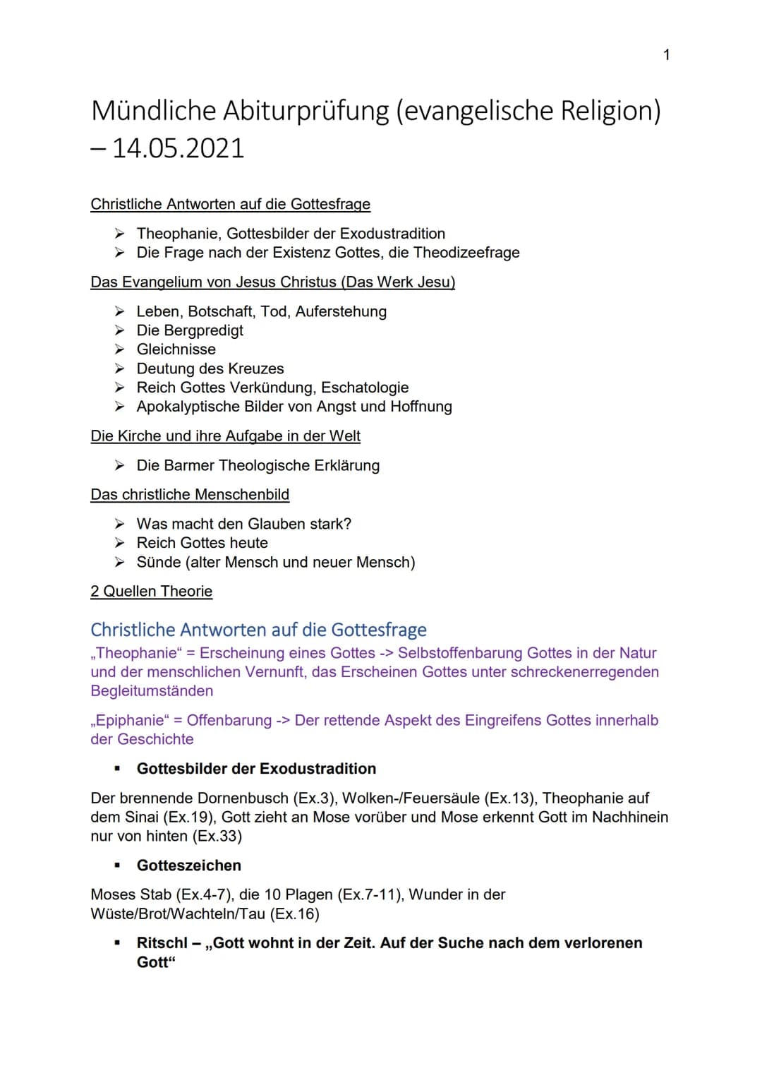 Mündliche Abiturprüfung (evangelische Religion)
- 14.05.2021
Christliche Antworten auf die Gottesfrage
Theophanie, Gottesbilder der Exodustr