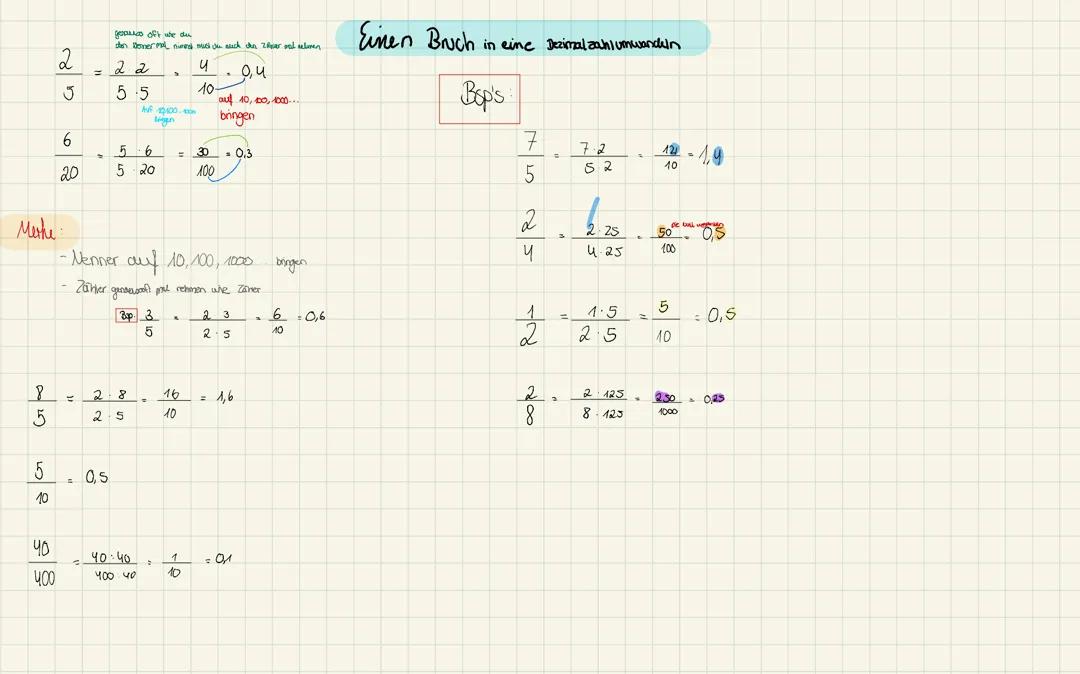 Brüche in Dezimalzahlen umwandeln 