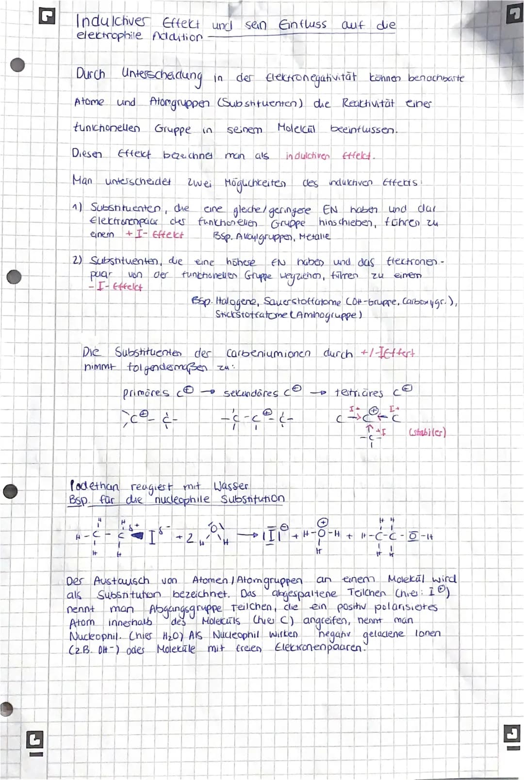 1
Indulchiver Effekt und sein Einfluss
electrophile Addition
Durch Unterscheidung in der Elektronegativität können benachbarte
Atome und Ato