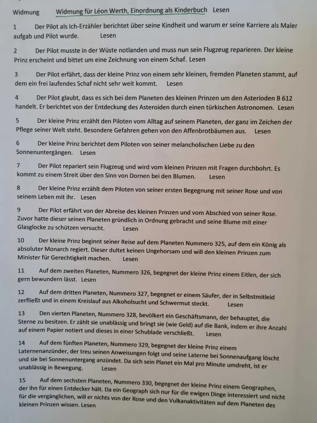 Widmung Widmung für Léon Werth, Einordnung als Kinderbuch Lesen
1
Der Pilot als Ich-Erzähler berichtet über seine Kindheit und warum er sein