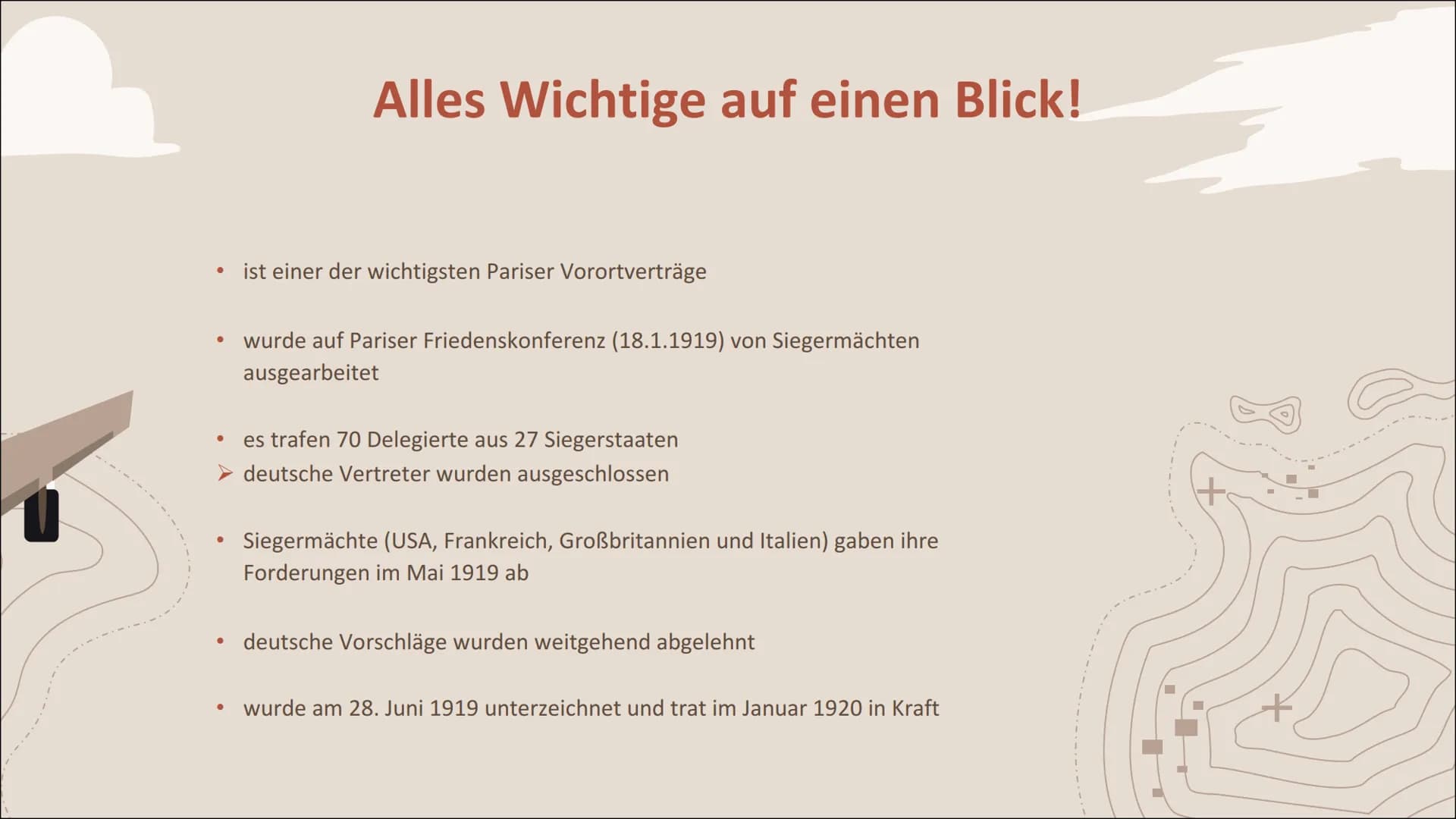 DER VERSAILLER
VERTRAG
Von Emily und Adam Gliederung
-01-
Beendigung des
Ersten Weltkriegs
-03-
Festlegung neuer
Grenzen
-02-
Inhalt und Wir