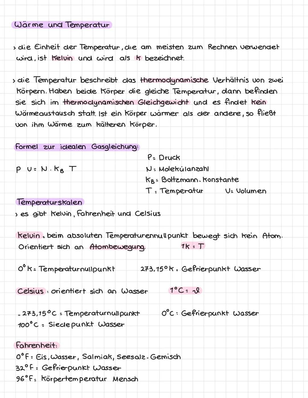 Wärme und Temperatur
› die Einheit der Temperatur, die am meisten zum Rechnen verwendet
wird, ist Kelvin und wird als k bezeichnet.
> die Te