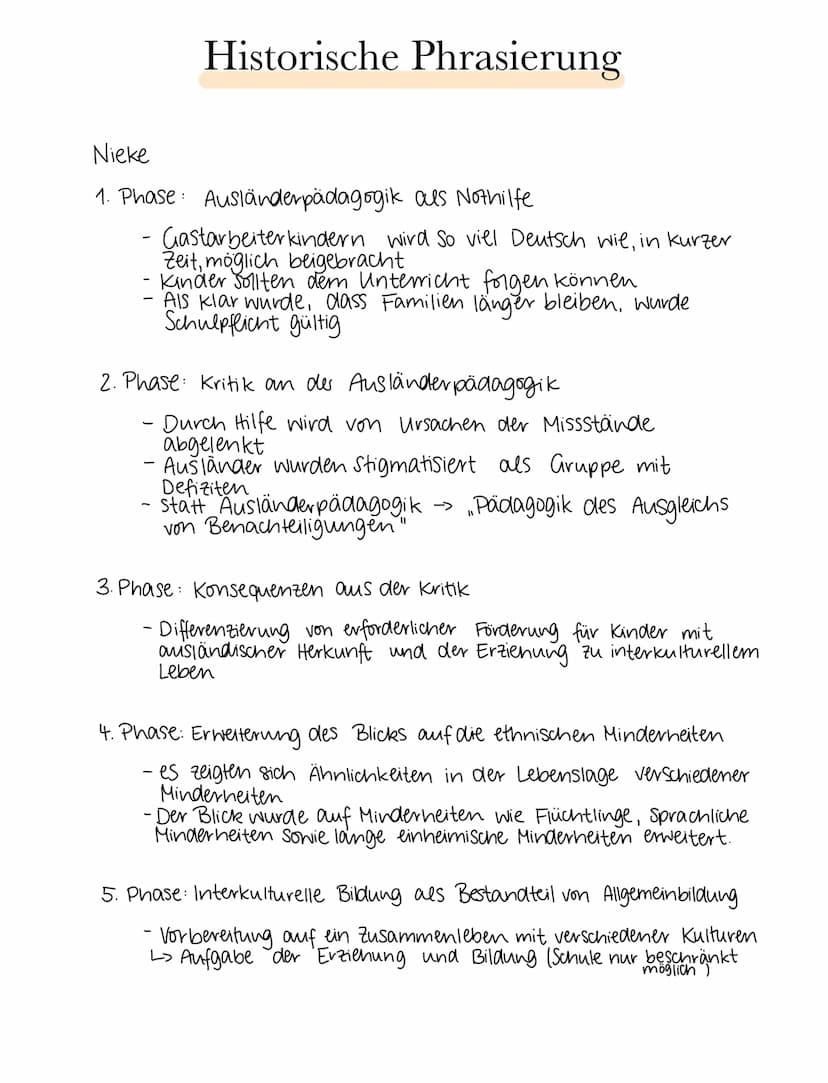 Grundlagen
10 Ziele
Historische
Phasierung
7 Disuurse
Grundrichtungen:
->Begegnung
→ Kulturen der Minder- und
Mehrheitsgesellschaft bereiche