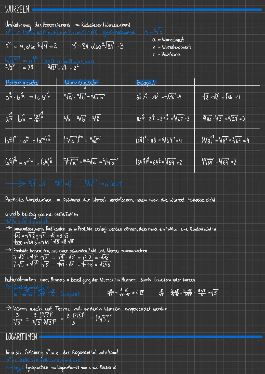 WURZELN
Umkehrung des Potenzierens → Radizieren (Wurzelziehen)
_a² = c (QcR; ax 0; nelN; n+0,n#1 (₂0) gleich bedeutend
34=81, also √81=3
2² 