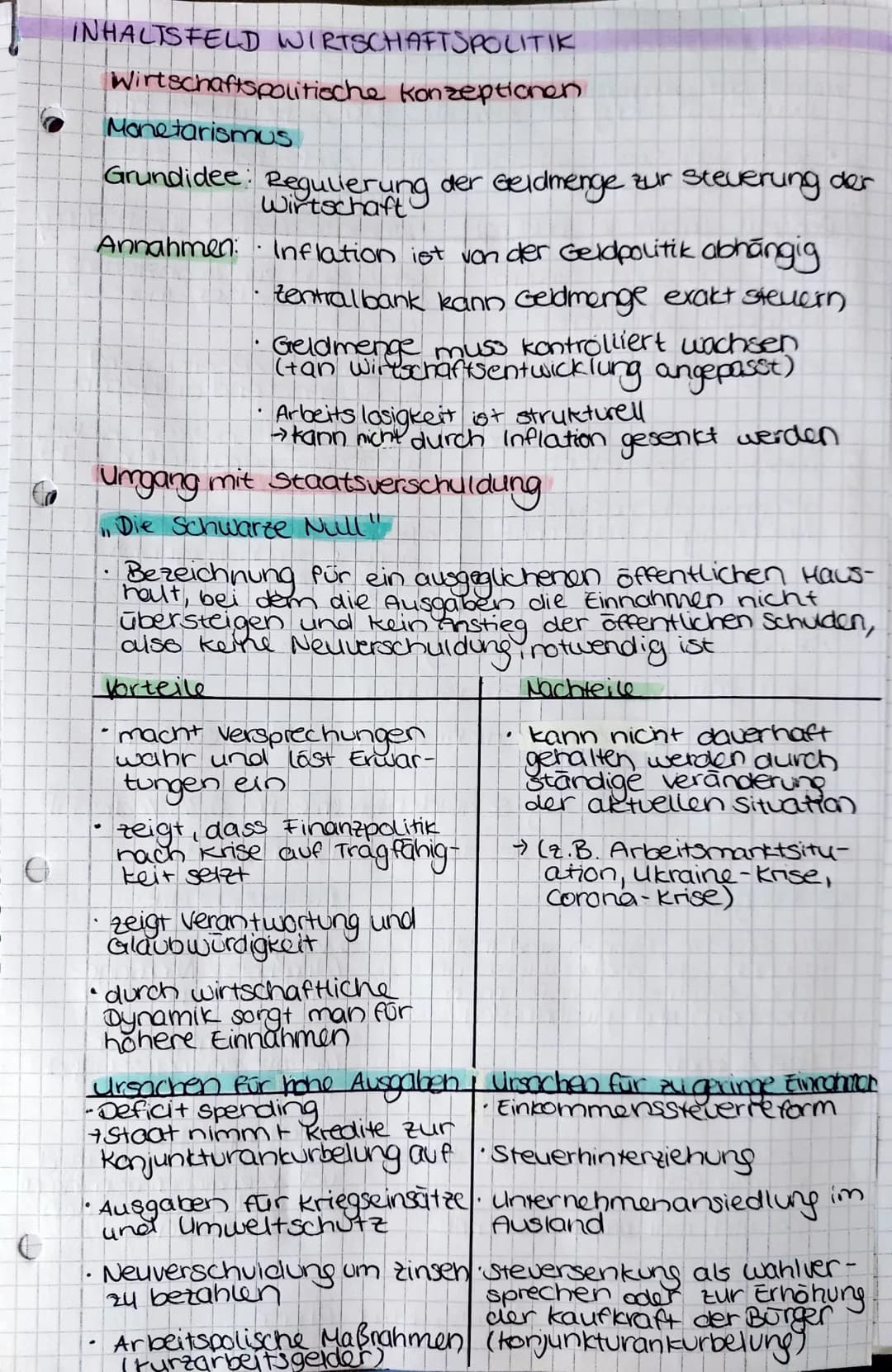 INHALTSFELD WIRTSCHAFTSPOLITIK
Bielgrößen der gesamtwirtschaftlichen Entwicklung
Magisches Viereck
• Hoher Beschäftigungsgrad
↳ Indikator: A