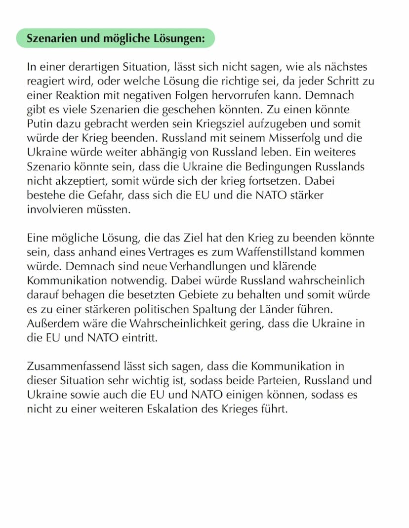 KONFLIKTANALYSE
Putin
Interessen/Ziele.
Ukraine - Russland
Konflikt
↳ NATO-Osterweitung
verhindern
Krieg in der
Ukraine
Macht /Druckmittel.
