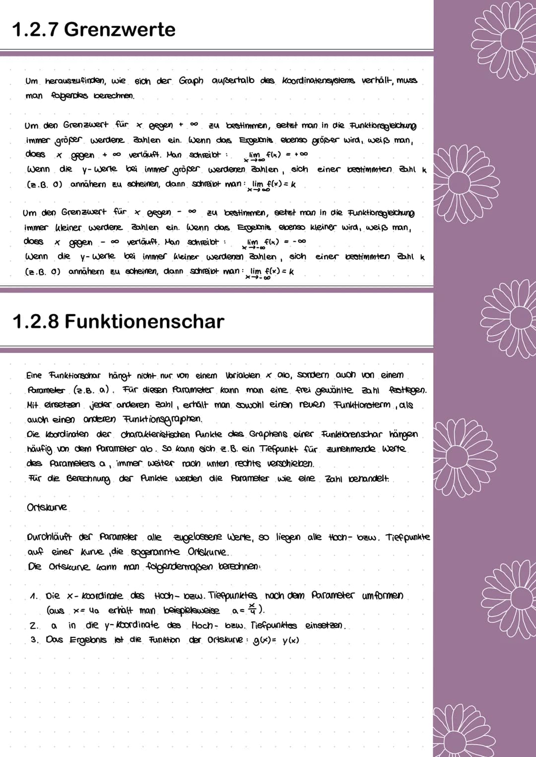 Mathe
Lernzettel
Abitur 2022 Inhaltsverzeichnis
1.Analysis
1.1 Ableitung
1.1.1 Grundlagen und Definition
1.1.2 Ableitungsregeln
1.1.3 Spezie