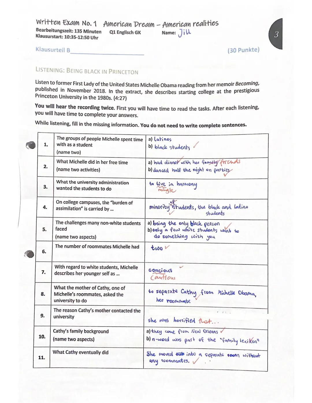 Written Exam No. 1 American Dream - American realities
Bearbeitungszeit: 135 Minuten
Klausurstart: 10:35-12:50 Uhr
Q1 Englisch GK
Name: Jill