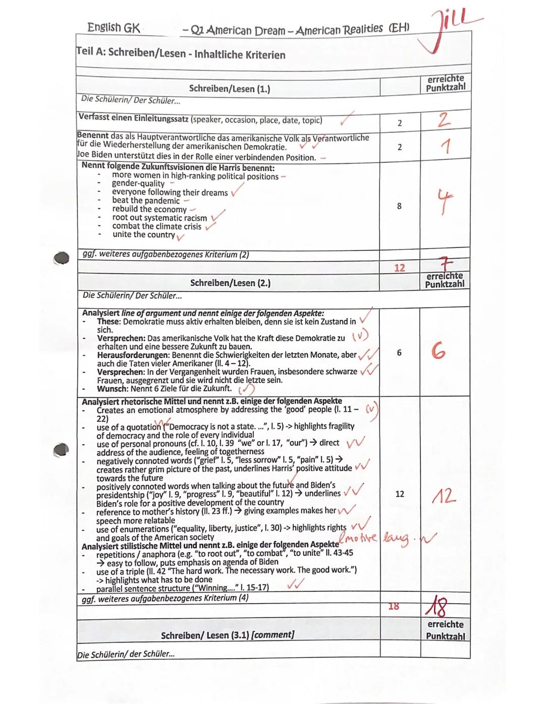 Written Exam No. 1 American Dream - American realities
Bearbeitungszeit: 135 Minuten
Klausurstart: 10:35-12:50 Uhr
Q1 Englisch GK
Name: Jill