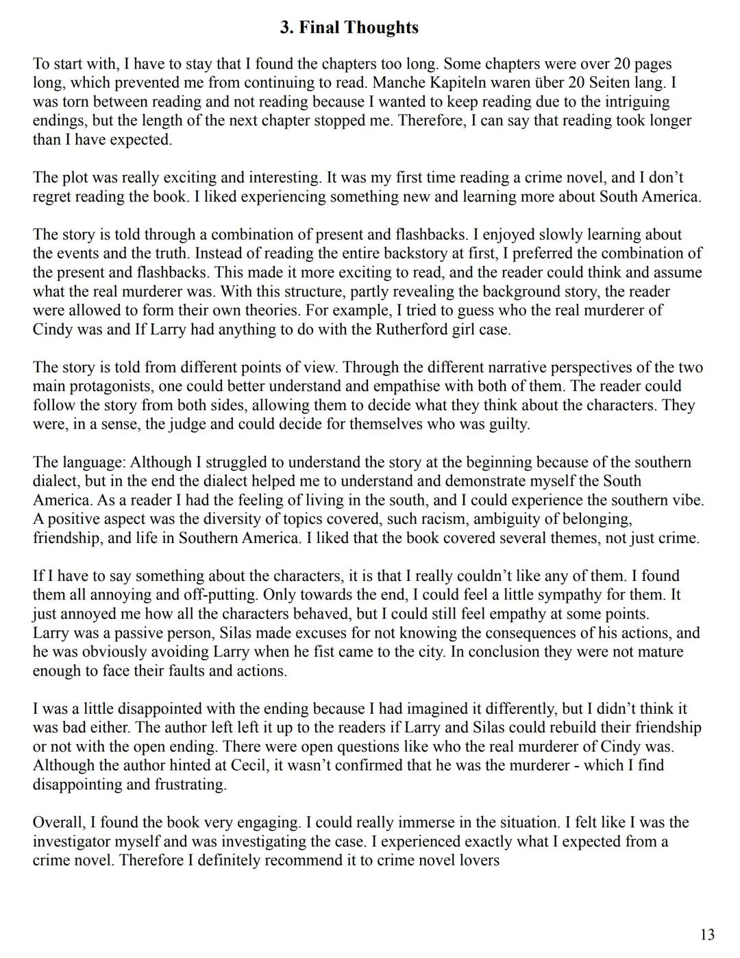 Reading Journal
- ,,Crooked
Letter, Crooked
Letter“ by Tom
Franklin Table of Contents
1. First Thoughts on the Novel (p. 1)
2. Chapter Overv