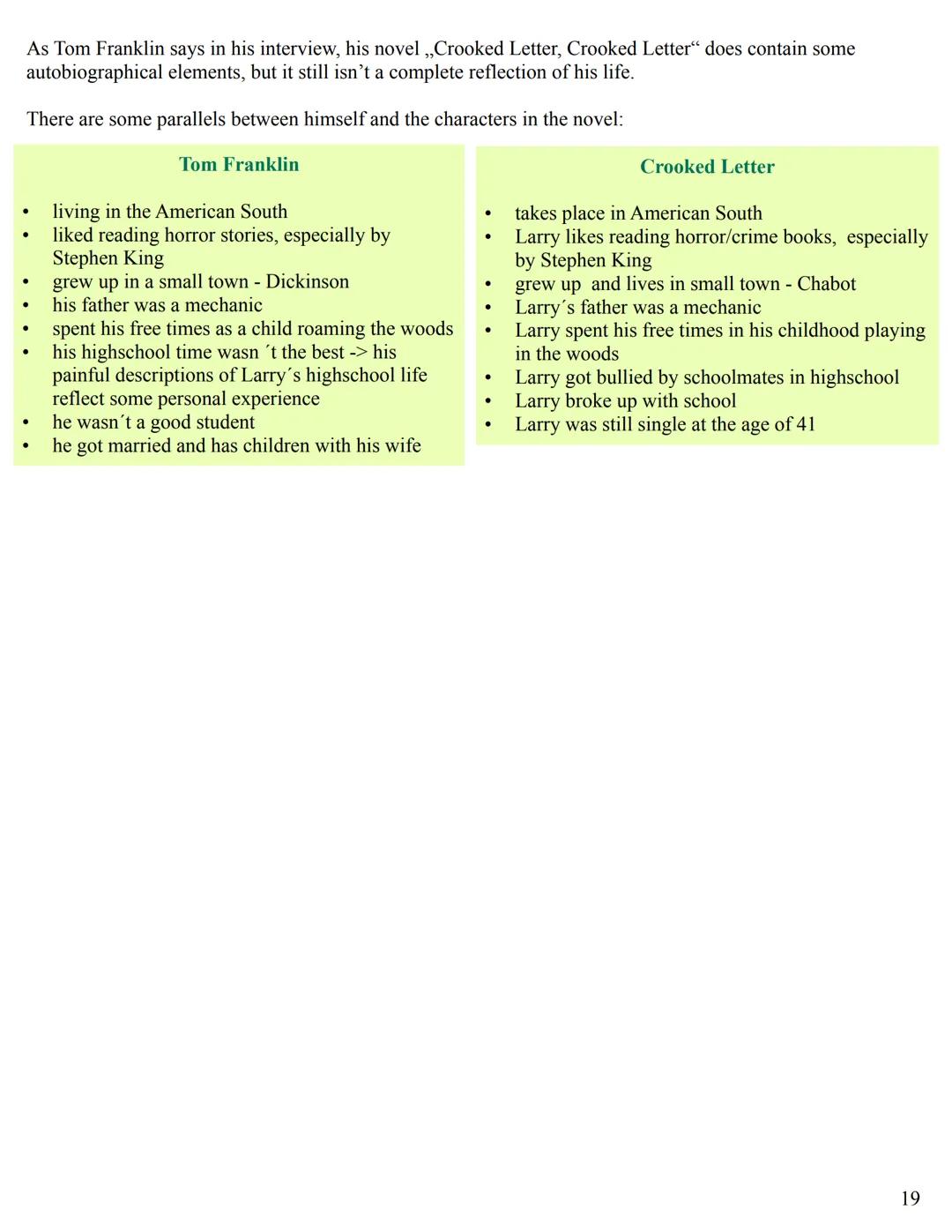 Reading Journal
- ,,Crooked
Letter, Crooked
Letter“ by Tom
Franklin Table of Contents
1. First Thoughts on the Novel (p. 1)
2. Chapter Overv