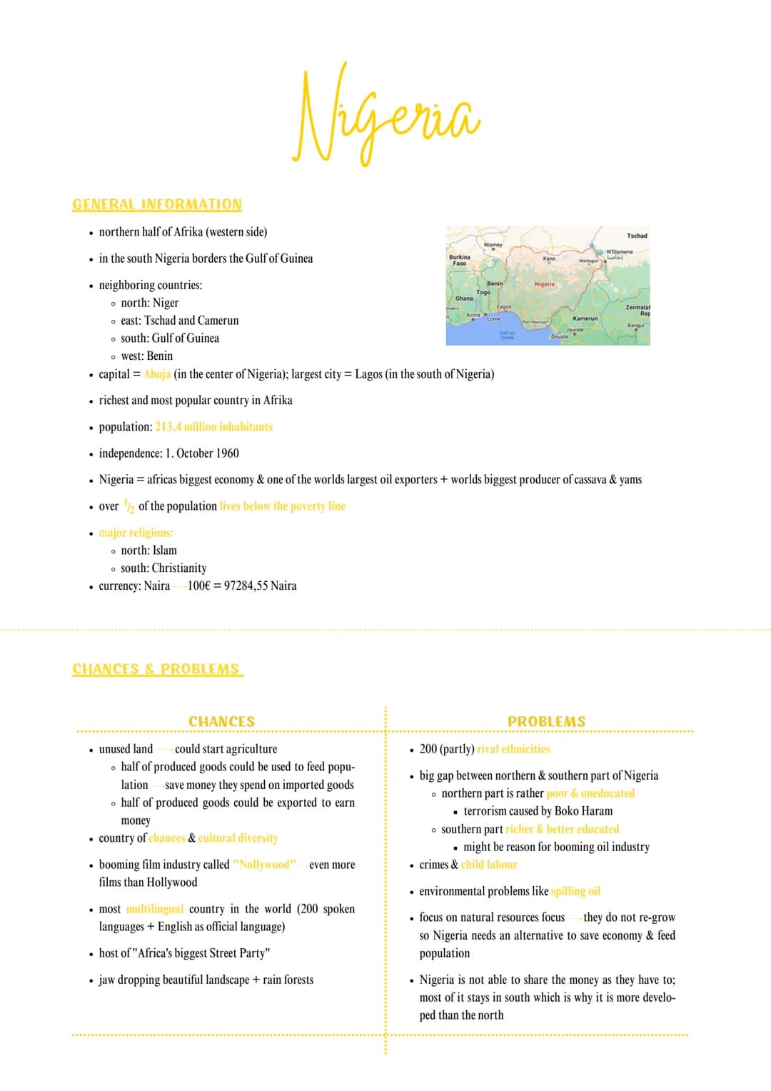 Englisch
Qualifikationsphase
Leistungskurs GENERAL INFORMATION
• northern half of Afrika (western side)
in the south Nigeria borders the Gul