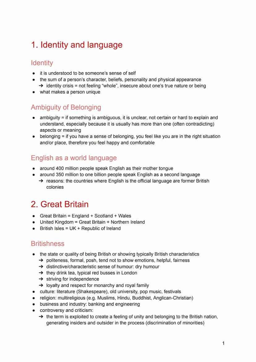 Abitur 2021
Englisch Themenübersicht
Identity and language
1.1.
Identity
1.2.
Ambiguity of Belonging
1.3.
English as a world language
Great 