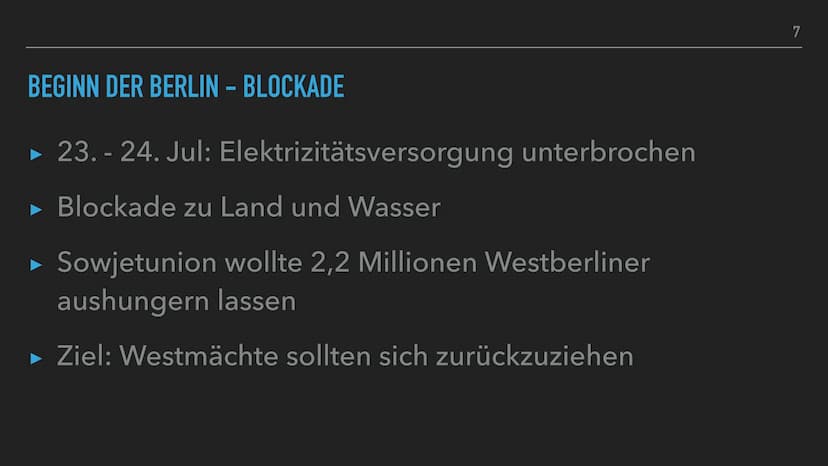 1945 1961 1. PHASES KALTEN KRIEGES
NE BERLI
VON LUKAS UND SEMIN
BLOCKADE INHALTSVERZEICHNIS
▸ Einordnung in den Verlauf des Kalten Krieges
▸