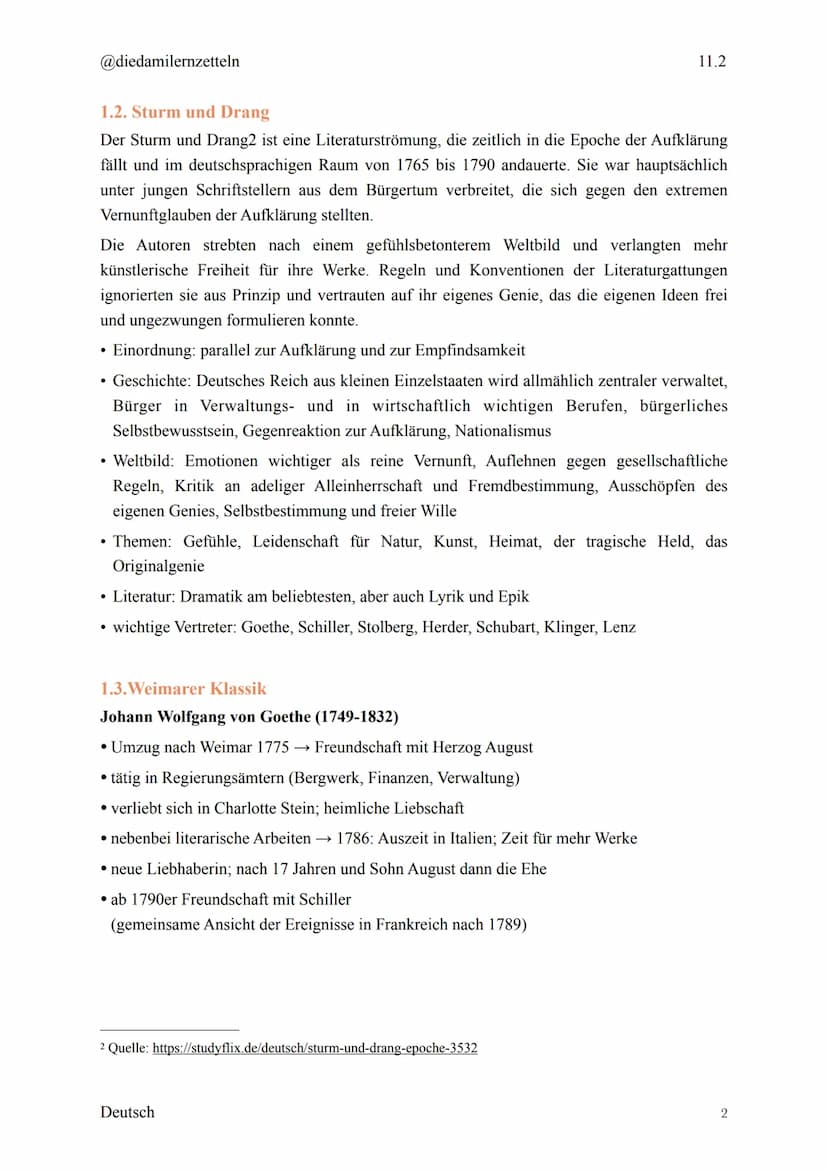 @diedamilernzetteln
Deutsch Klausur 11.2
1. Epochen
1.1. Aufklärung
Die Epoche der Aufklärung¹ betrifft ungefähr den Zeitraum von 1720 bis 1