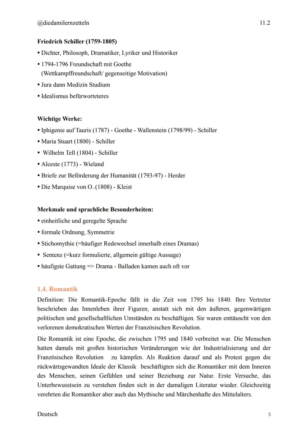 @diedamilernzetteln
Deutsch Klausur 11.2
1. Epochen
1.1. Aufklärung
Die Epoche der Aufklärung¹ betrifft ungefähr den Zeitraum von 1720 bis 1
