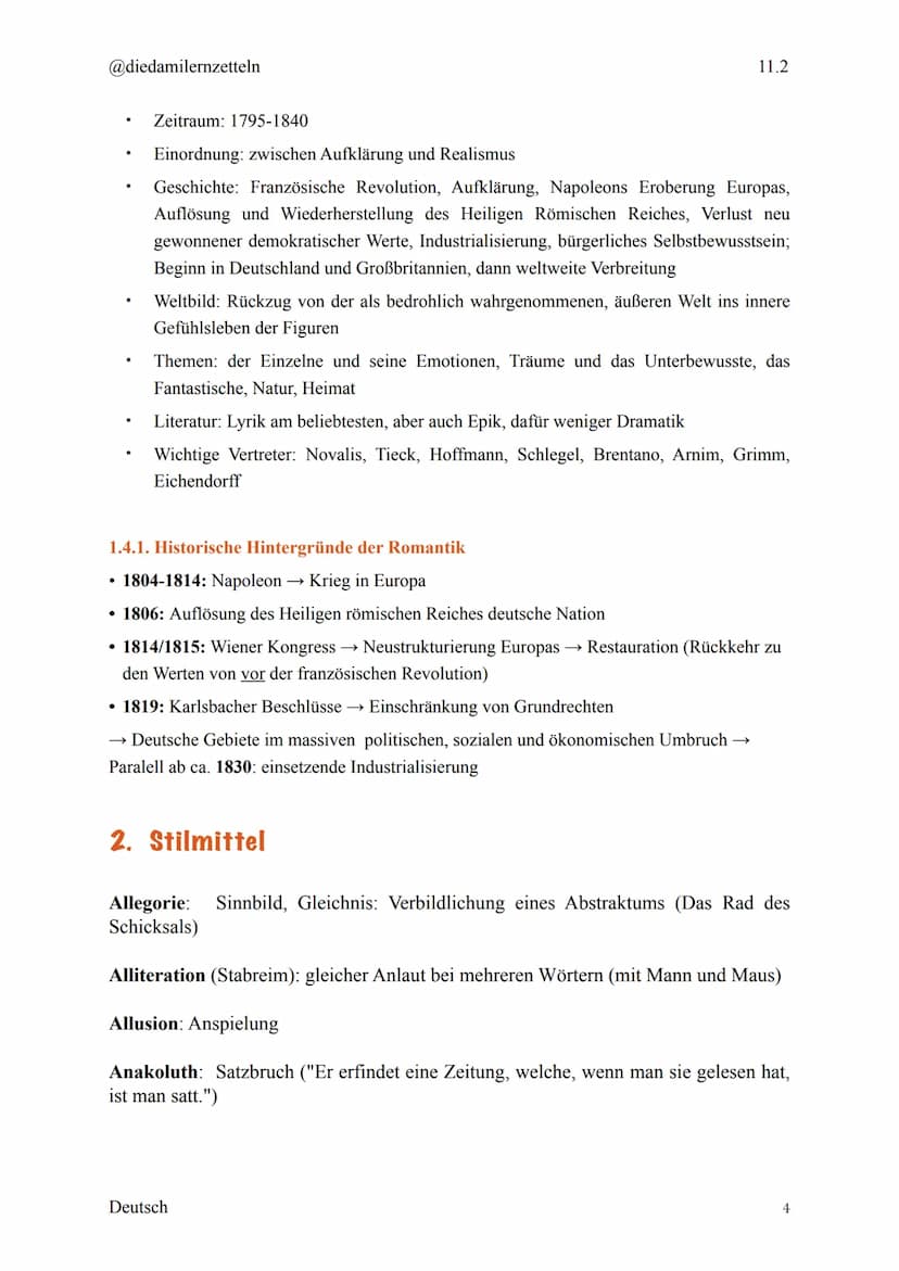 @diedamilernzetteln
Deutsch Klausur 11.2
1. Epochen
1.1. Aufklärung
Die Epoche der Aufklärung¹ betrifft ungefähr den Zeitraum von 1720 bis 1