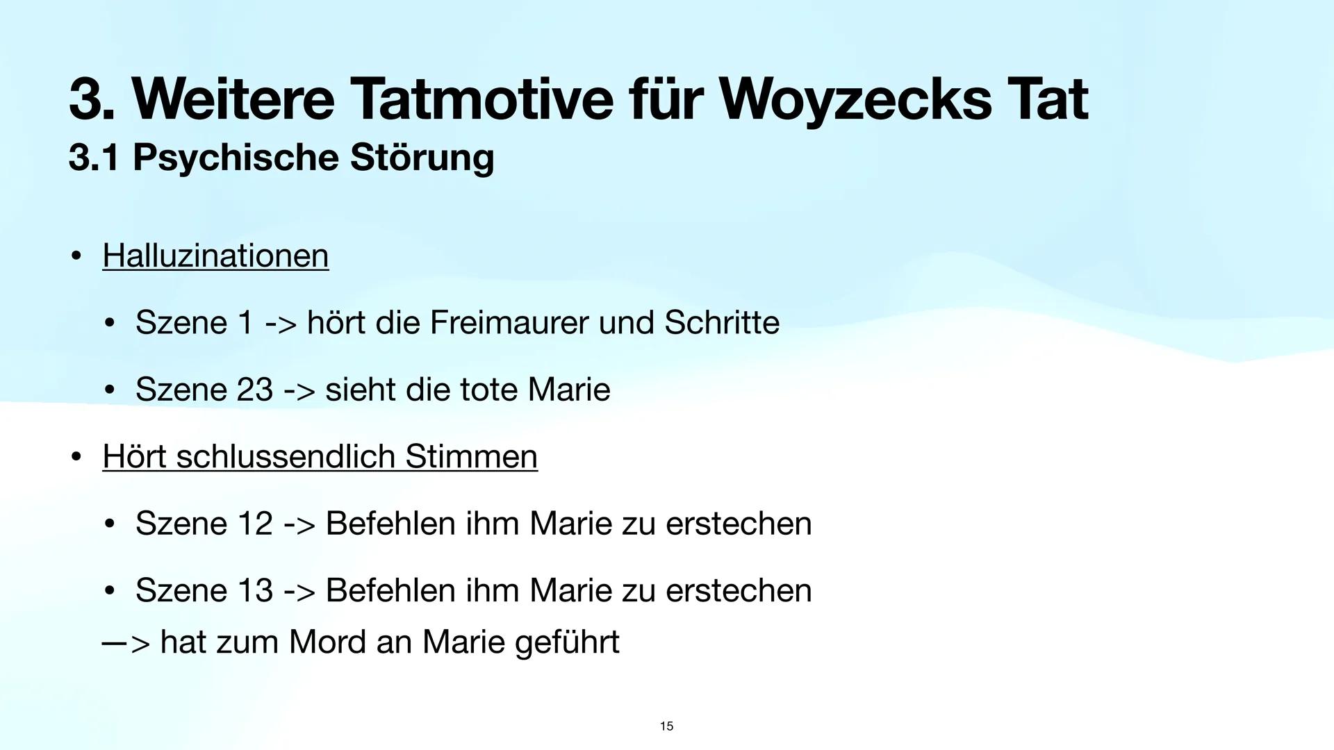 Präsentationsleistung
Woyzeck
1 Gliederung
1. Einleitung
1.1 Vorstellung der Aufgaben
1.2 Handlung des Dramas ,,Woyzeck"
1.3 Definition des 