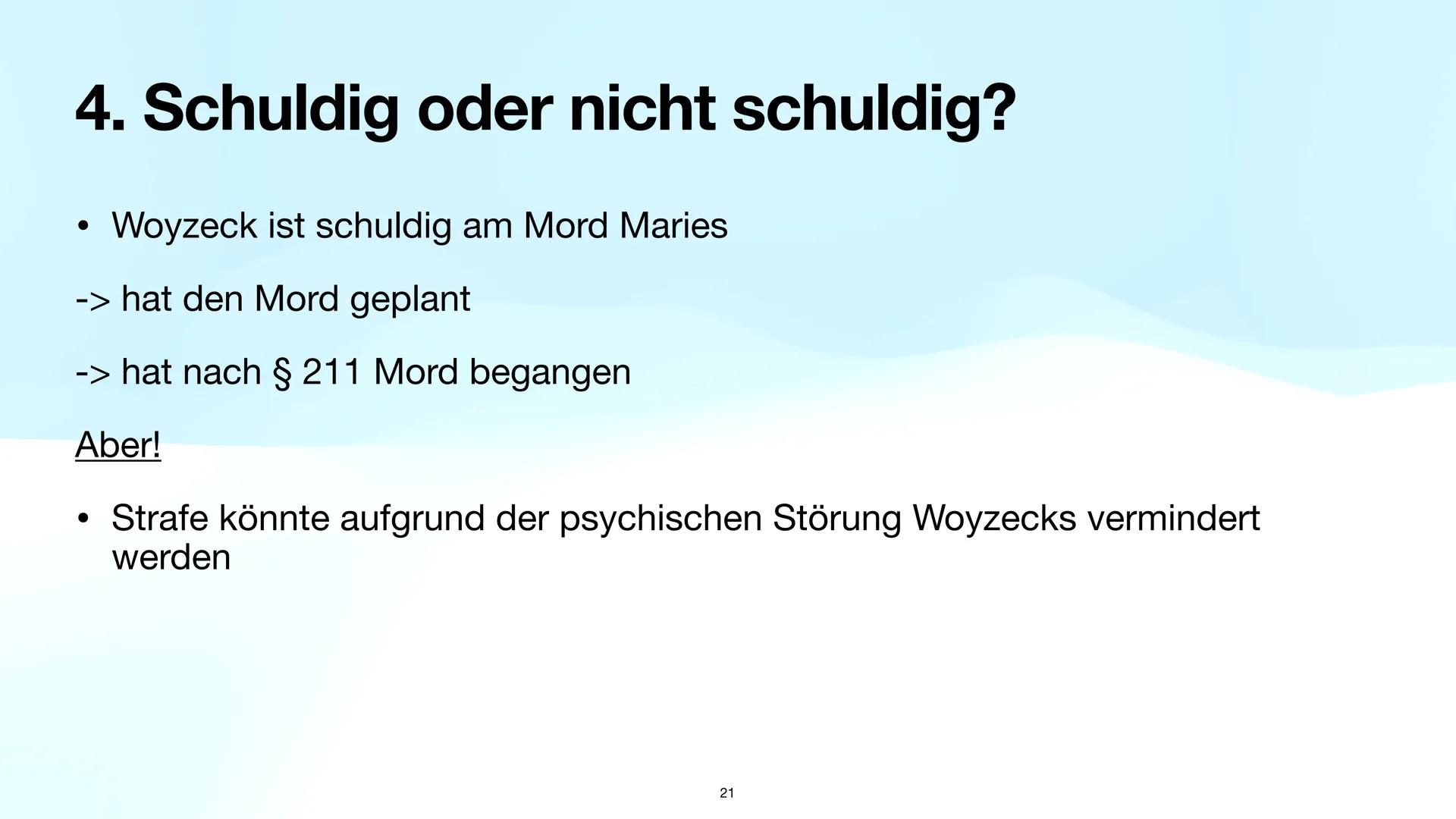 Präsentationsleistung
Woyzeck
1 Gliederung
1. Einleitung
1.1 Vorstellung der Aufgaben
1.2 Handlung des Dramas ,,Woyzeck"
1.3 Definition des 