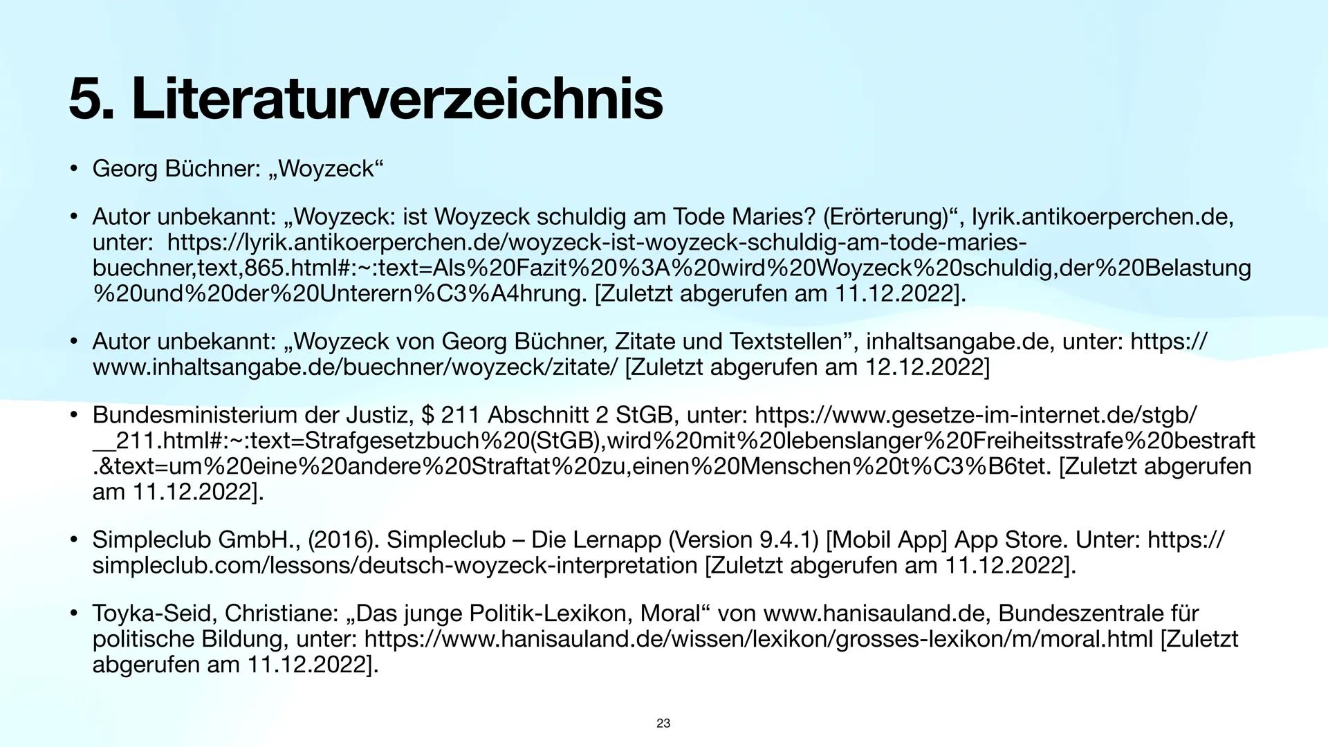 Präsentationsleistung
Woyzeck
1 Gliederung
1. Einleitung
1.1 Vorstellung der Aufgaben
1.2 Handlung des Dramas ,,Woyzeck"
1.3 Definition des 