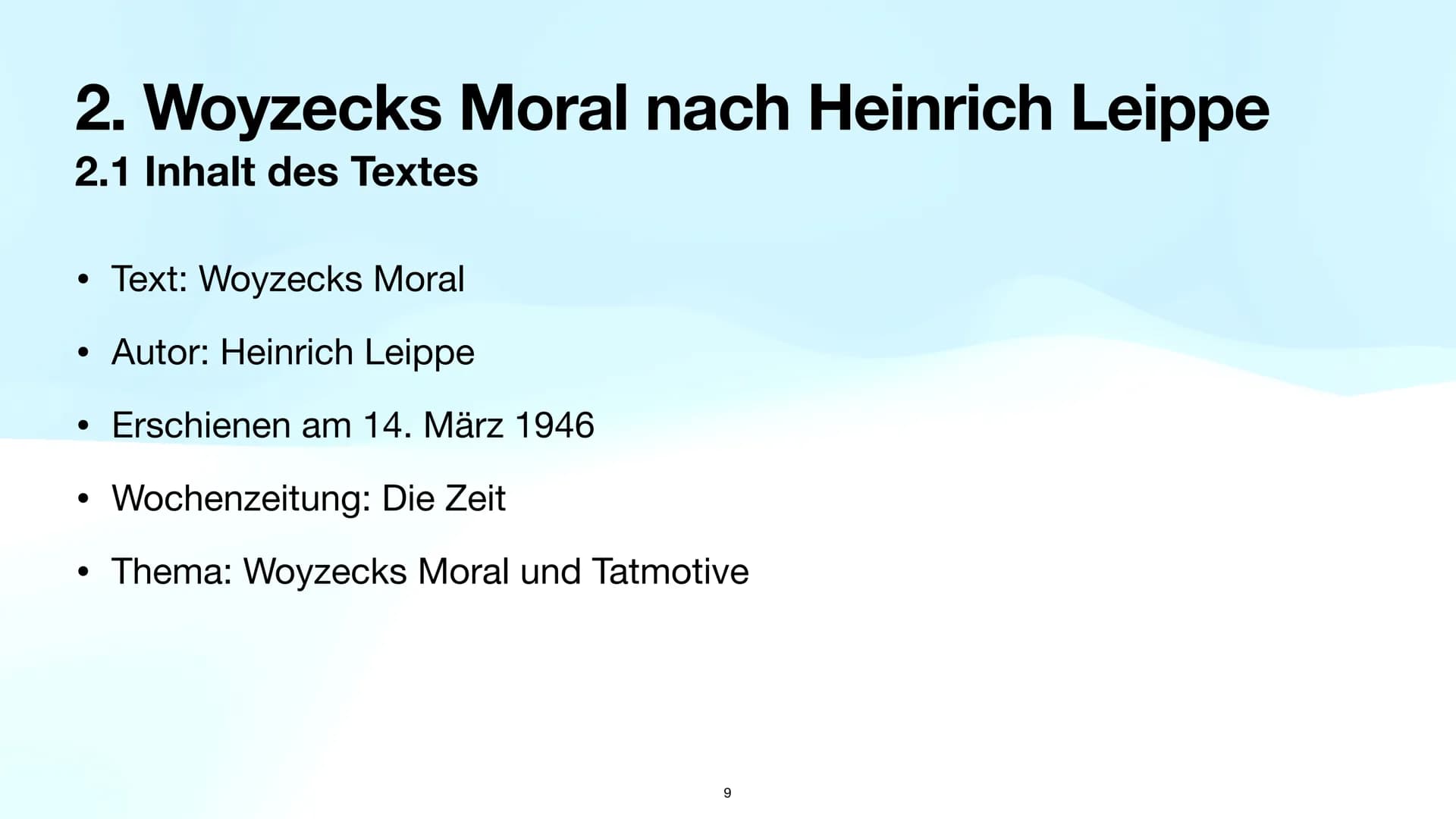 Präsentationsleistung
Woyzeck
1 Gliederung
1. Einleitung
1.1 Vorstellung der Aufgaben
1.2 Handlung des Dramas ,,Woyzeck"
1.3 Definition des 