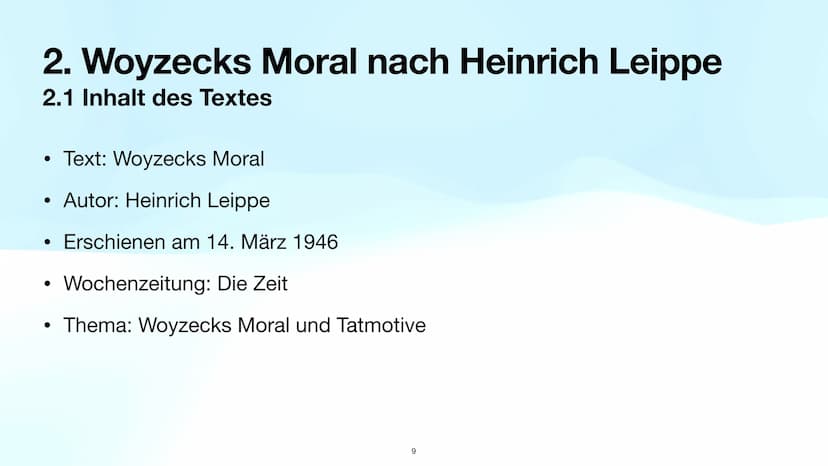 Präsentationsleistung
Woyzeck
1 Gliederung
1. Einleitung
1.1 Vorstellung der Aufgaben
1.2 Handlung des Dramas ,,Woyzeck"
1.3 Definition des 