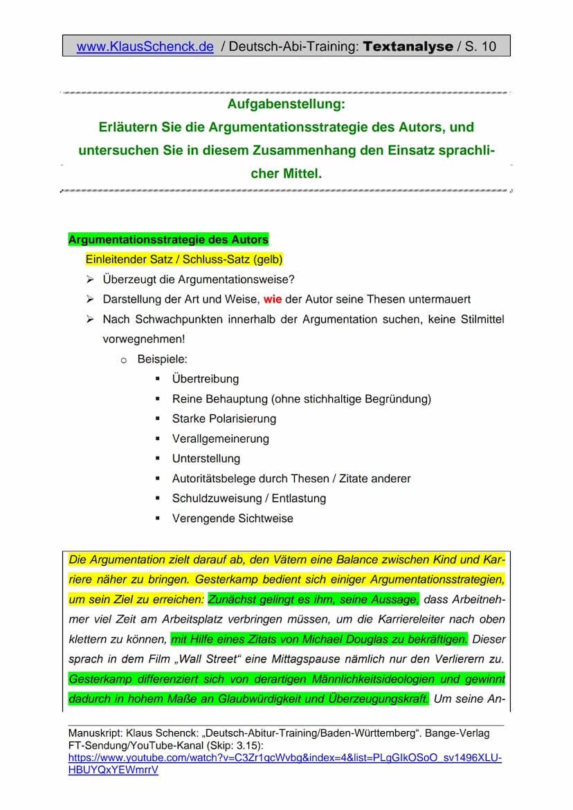 www.KlausSchenck.de / Deutsch-Abi-Training: Textanalyse / S. 1
Textanalyse (Aufgabe V)
Aus meiner Sicht ist die Textanalyse die einfachste A