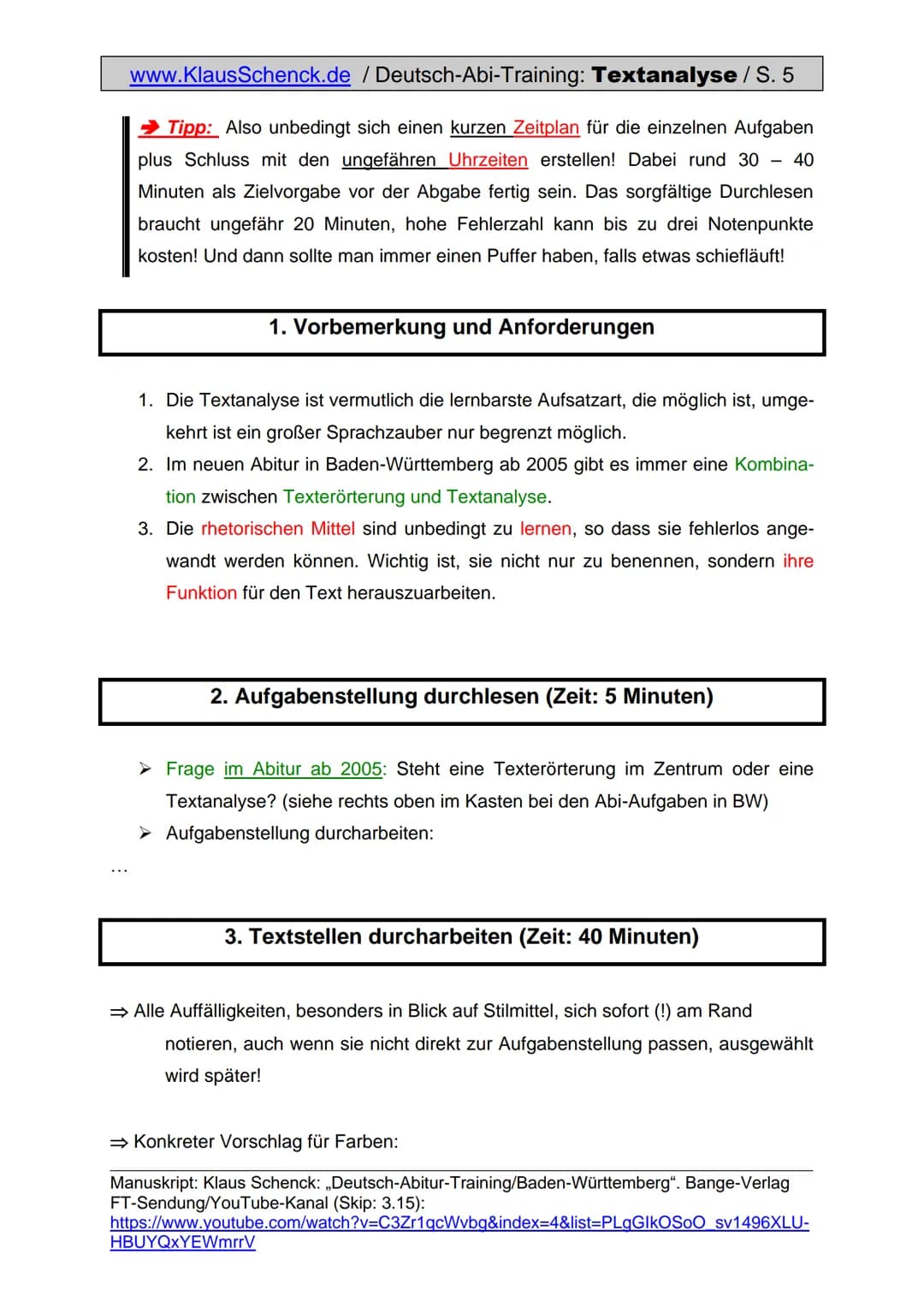 www.KlausSchenck.de / Deutsch-Abi-Training: Textanalyse / S. 1
Textanalyse (Aufgabe V)
Aus meiner Sicht ist die Textanalyse die einfachste A