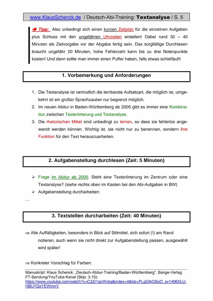www.KlausSchenck.de / Deutsch-Abi-Training: Textanalyse / S. 1
Textanalyse (Aufgabe V)
Aus meiner Sicht ist die Textanalyse die einfachste A