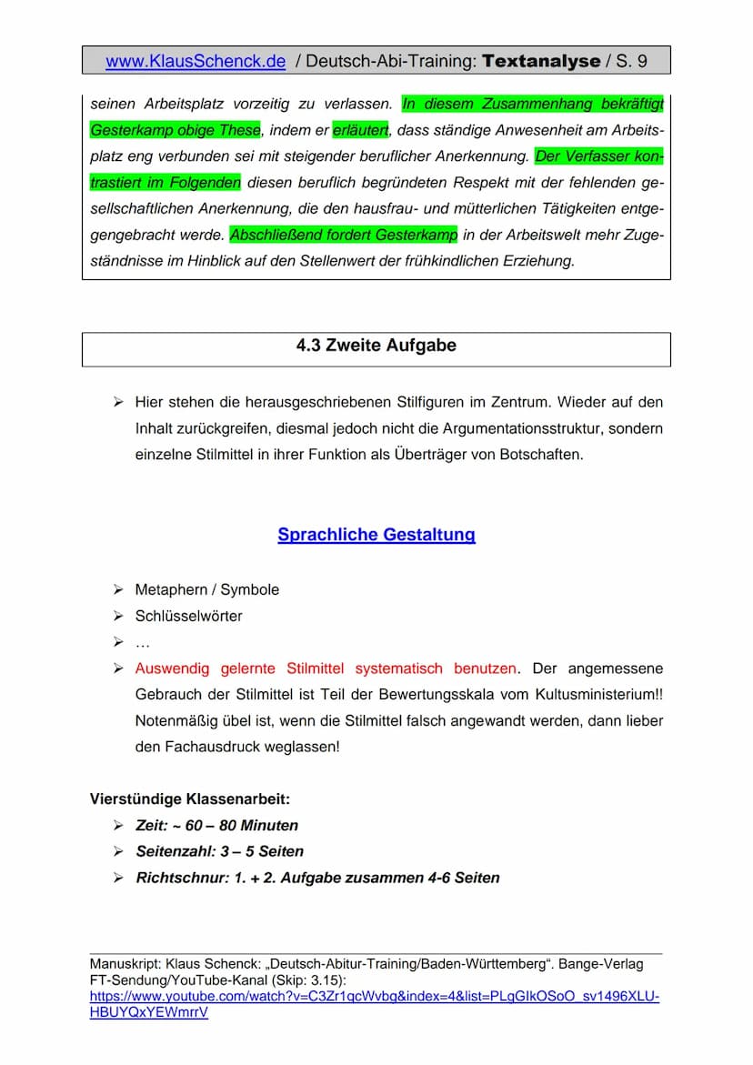 www.KlausSchenck.de / Deutsch-Abi-Training: Textanalyse / S. 1
Textanalyse (Aufgabe V)
Aus meiner Sicht ist die Textanalyse die einfachste A