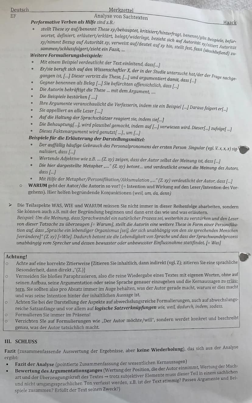 1. Einleitung
-TATT2.
- Adressaten
2. Inhaltsangabe
Sinnesabschnitte
-knapp
- in eigenen Worten.
- Präsens
- indirekte Rede
4. Schluss
- Ges