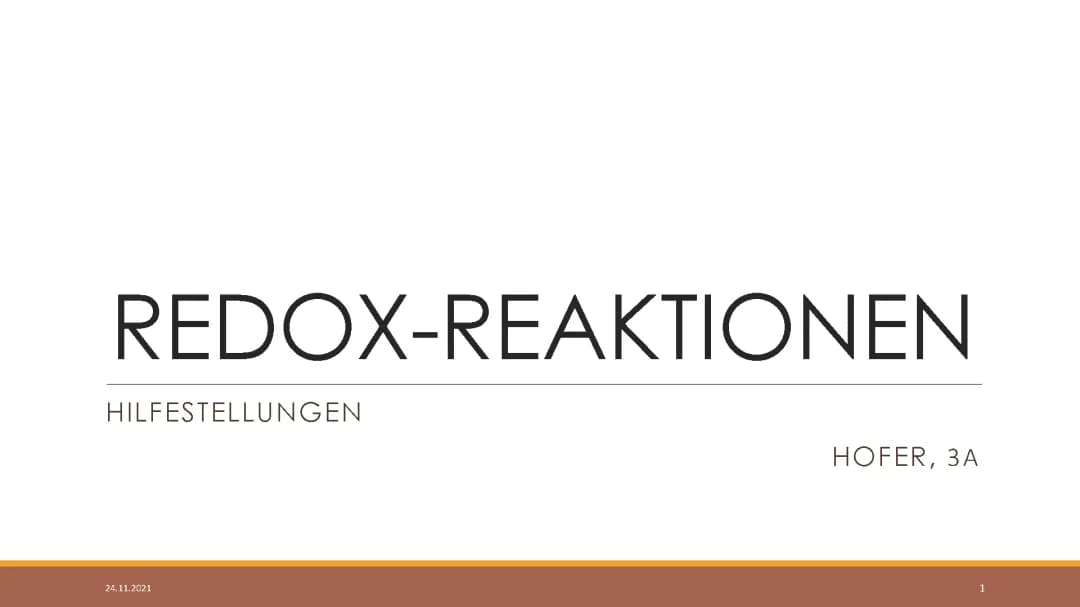 Redox-Reaktionen HILFESTELLUNGEN