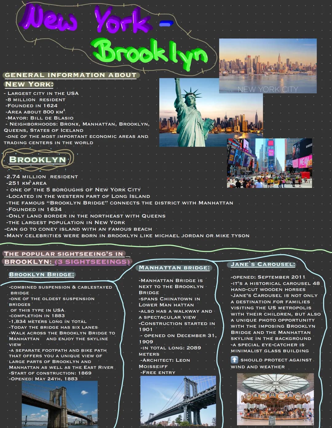 New York
Brooklyn
GENERAL INFORMATION ABOUT
NEW YORK:
- LARGEST CITY IN THE USA
-8 MILLION RESIDENT
-FOUNDED IN 1624
-AREA ABOUT 800 KM².
-M