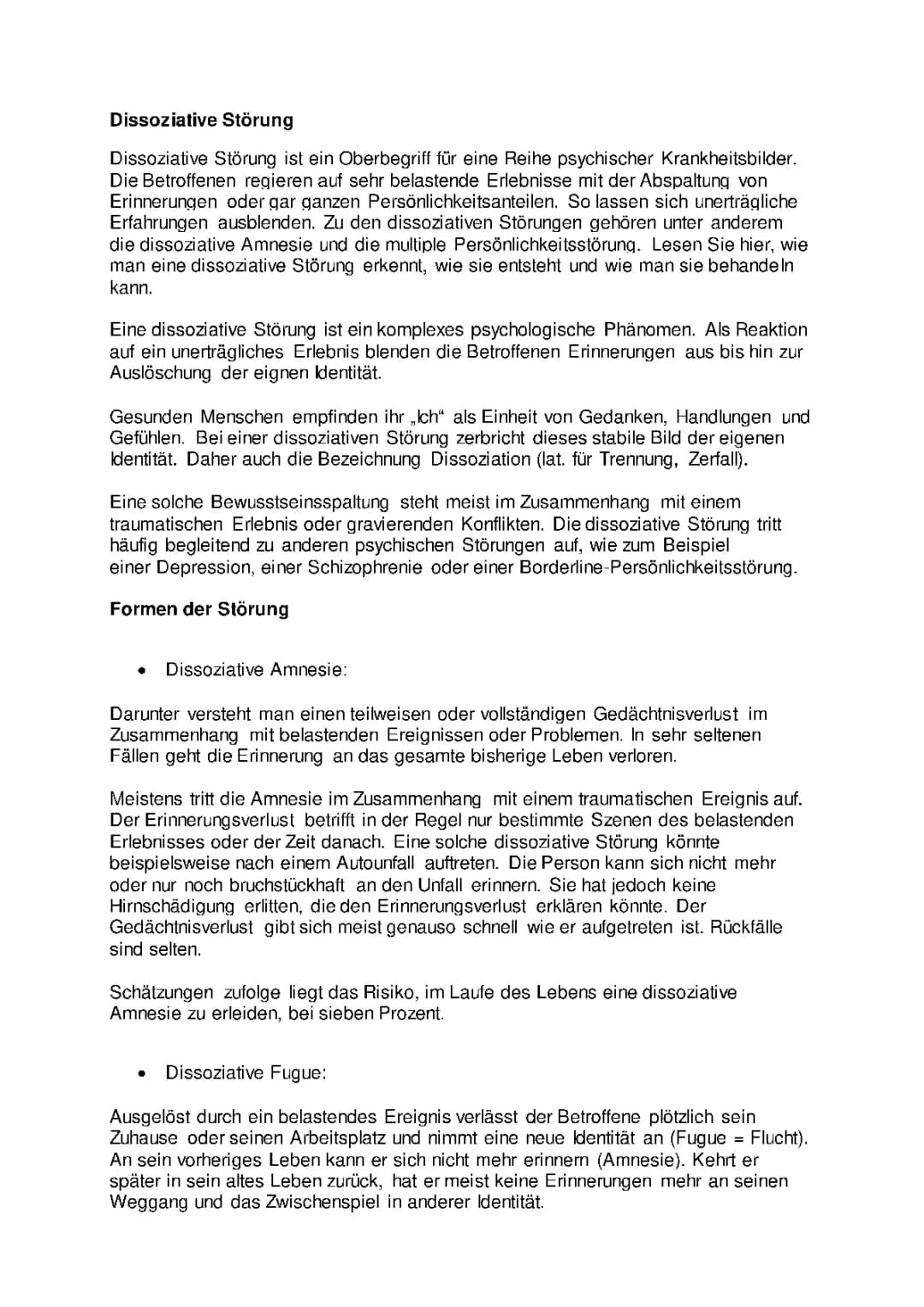 Dissoziative Störung psychische Erkrankung