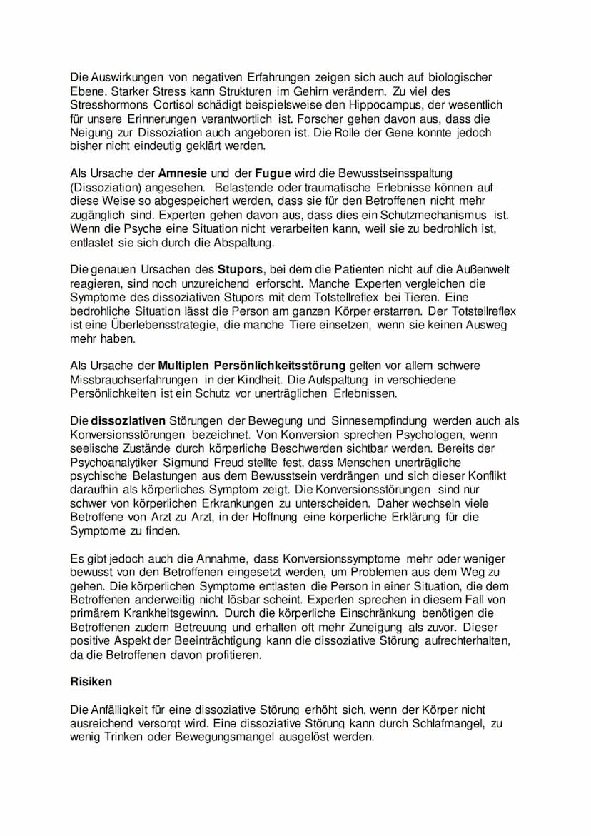 Dissoziative Störung
Dissoziative Störung ist ein Oberbegriff für eine Reihe psychischer Krankheitsbilder.
Die Betroffenen regieren auf sehr