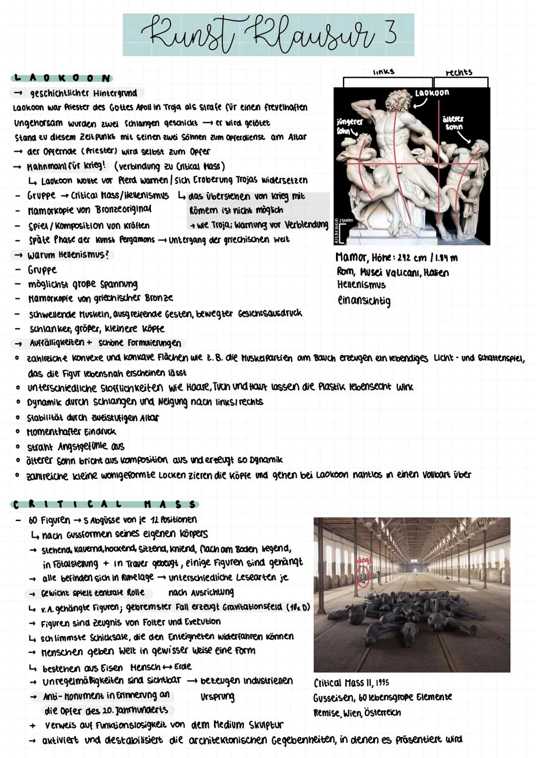# Kunst klausur 3

LAOKOON

→ geschichtlicher Hintergrund

Laokoon war Priester des Gottes Apoll in Troja als strafe für einen frevelhaften
